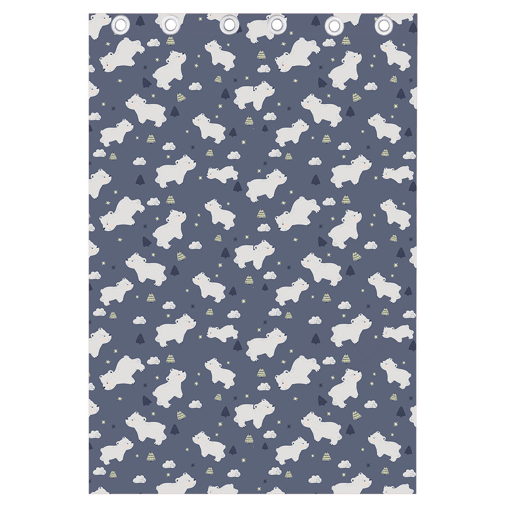 White Baby Polar Bear Pattern Print Curtain