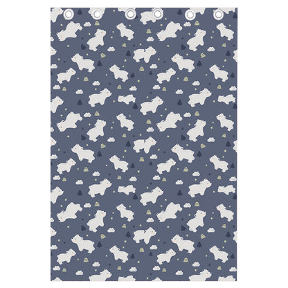 White Baby Polar Bear Pattern Print Curtain