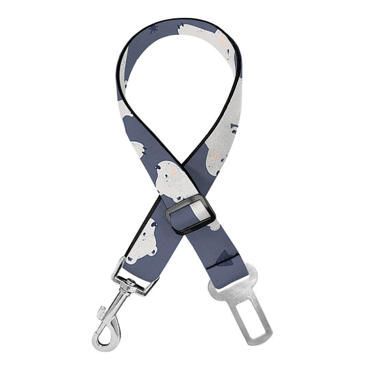 White Baby Polar Bear Pattern Print Dog Seat Belt