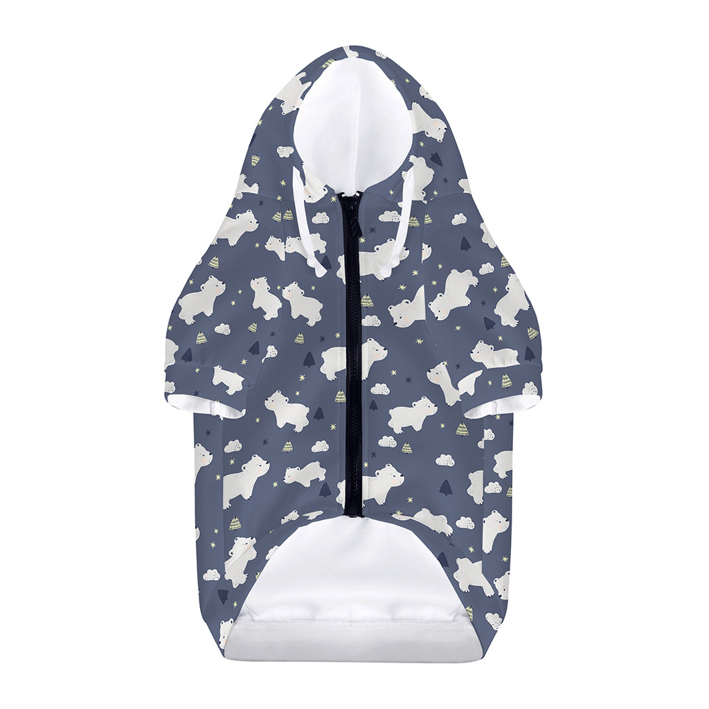 White Baby Polar Bear Pattern Print Dog Zip Up Hoodie