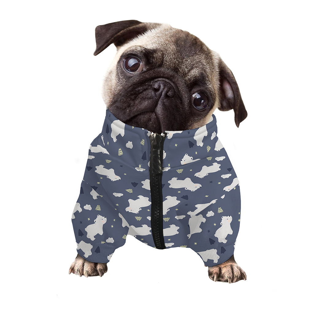 White Baby Polar Bear Pattern Print Dog Zip Up Jacket