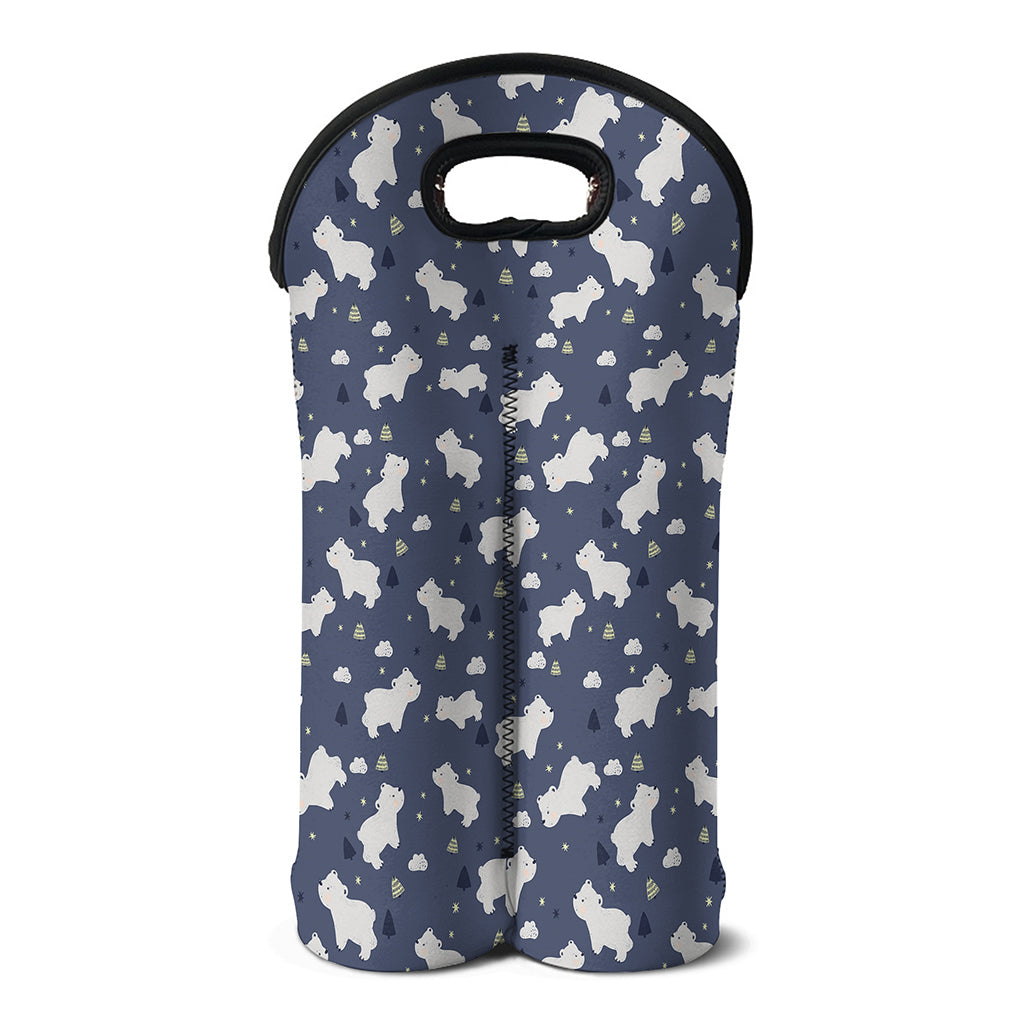 White Baby Polar Bear Pattern Print Double Neoprene Wine Tote