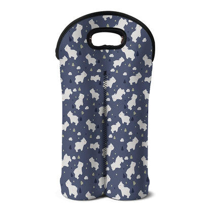 White Baby Polar Bear Pattern Print Double Neoprene Wine Tote