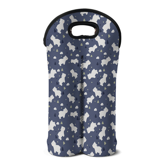 White Baby Polar Bear Pattern Print Double Neoprene Wine Tote