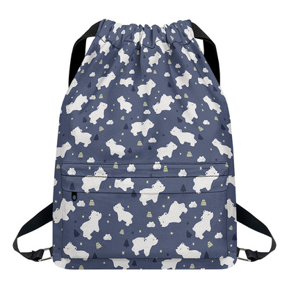 White Baby Polar Bear Pattern Print Drawstring Backpack