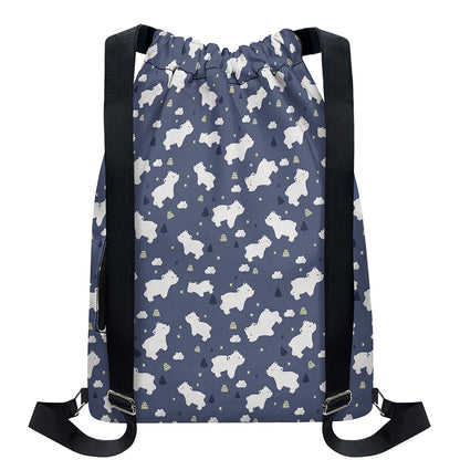 White Baby Polar Bear Pattern Print Drawstring Backpack