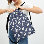White Baby Polar Bear Pattern Print Drawstring Backpack