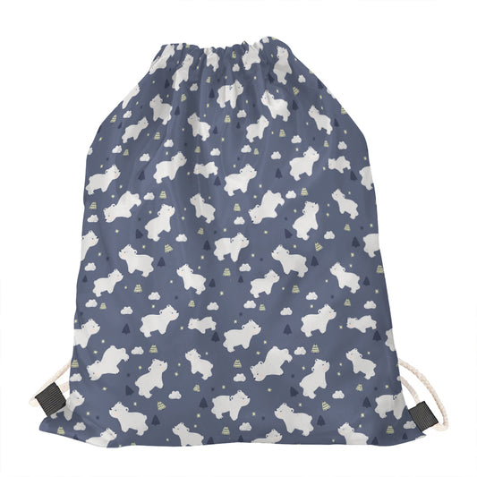 White Baby Polar Bear Pattern Print Drawstring Bag