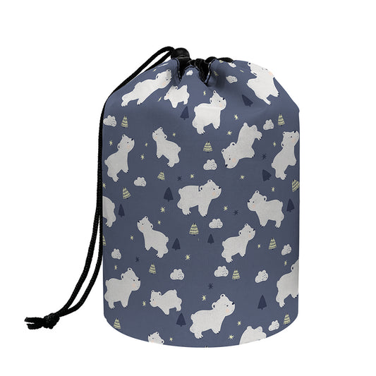White Baby Polar Bear Pattern Print Drawstring Makeup Bag