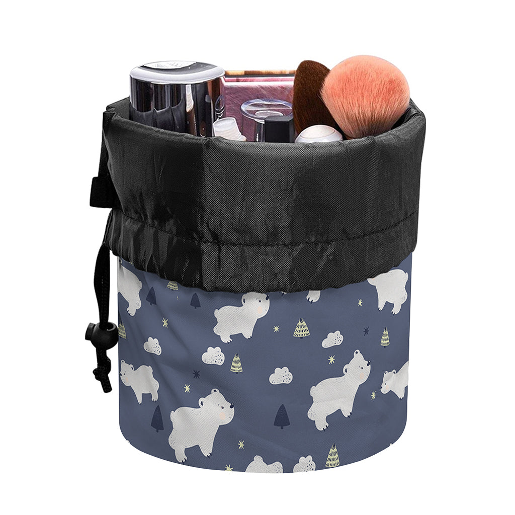 White Baby Polar Bear Pattern Print Drawstring Makeup Bag