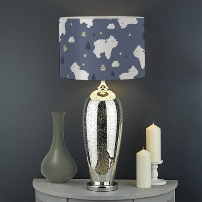 White Baby Polar Bear Pattern Print Drum Lamp Shade
