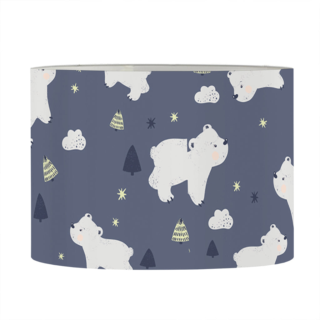 White Baby Polar Bear Pattern Print Drum Lamp Shade