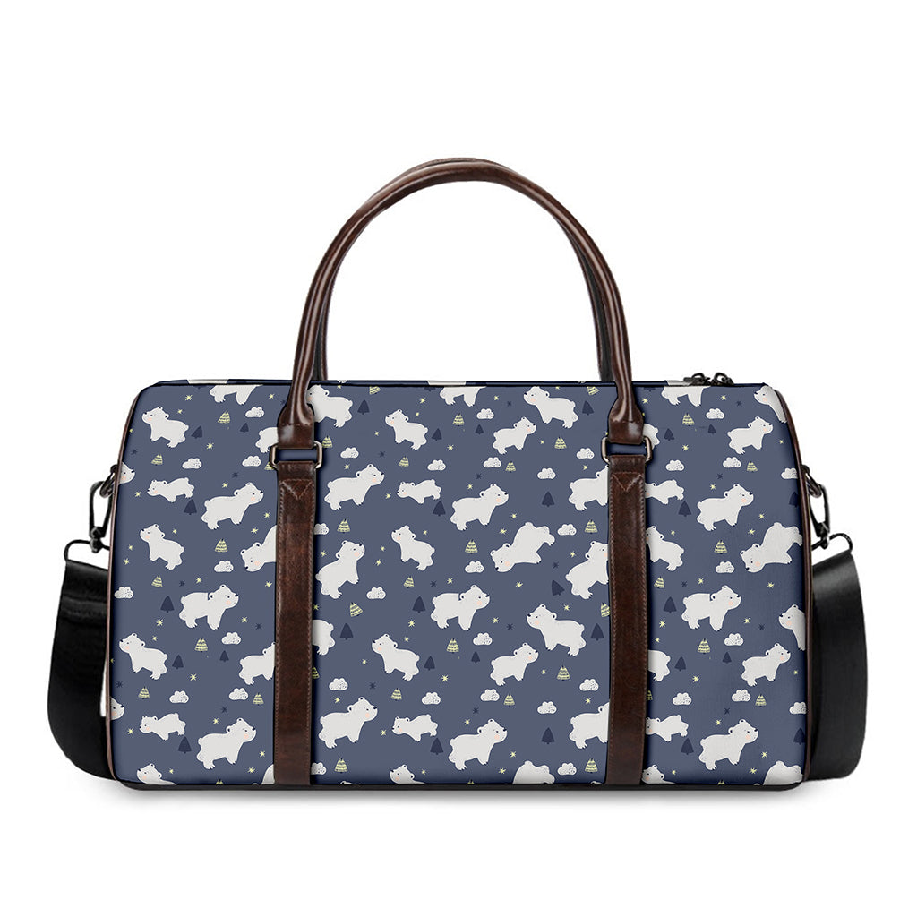 White Baby Polar Bear Pattern Print Duffle Bag