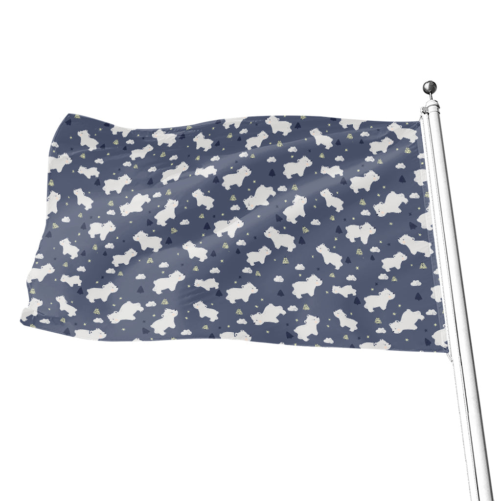 White Baby Polar Bear Pattern Print Flag