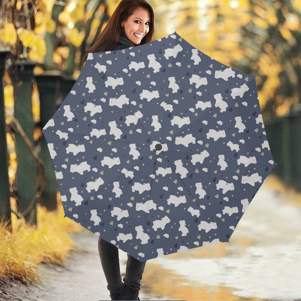 White Baby Polar Bear Pattern Print Foldable Umbrella