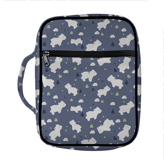 White Baby Polar Bear Pattern Print Front Pocket Bible Bag