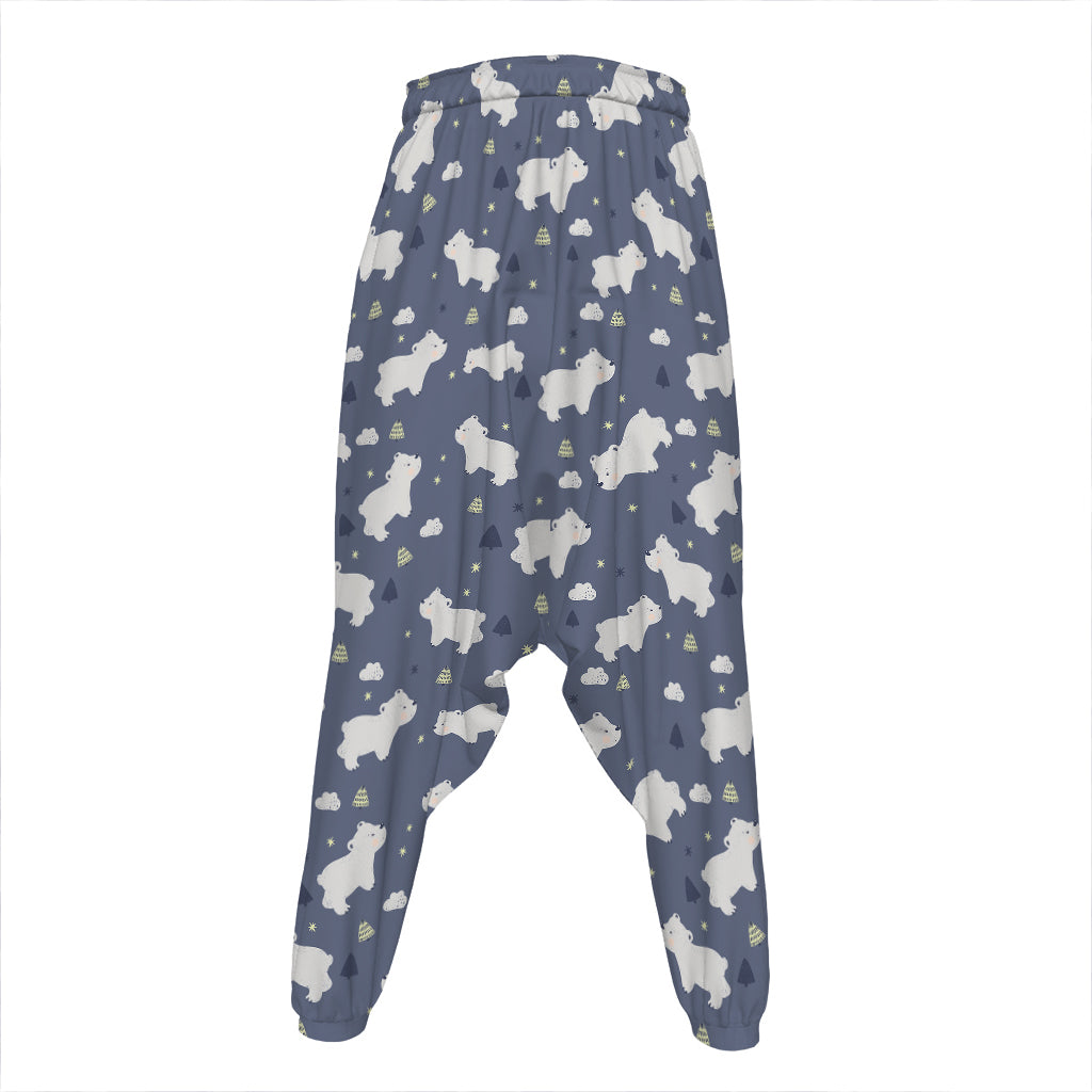 White Baby Polar Bear Pattern Print Hammer Pants