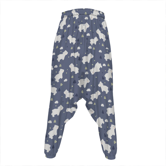 White Baby Polar Bear Pattern Print Hammer Pants