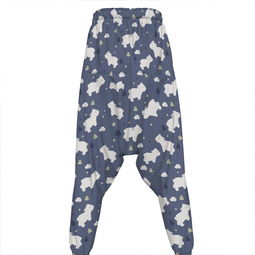 White Baby Polar Bear Pattern Print Hammer Pants