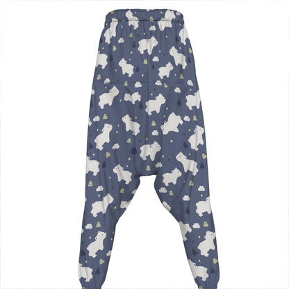 White Baby Polar Bear Pattern Print Hammer Pants