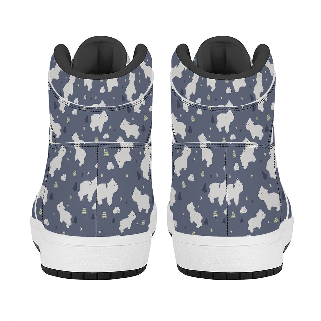 White Baby Polar Bear Pattern Print High Top Leather Sneakers