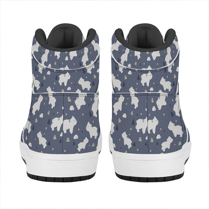 White Baby Polar Bear Pattern Print High Top Leather Sneakers