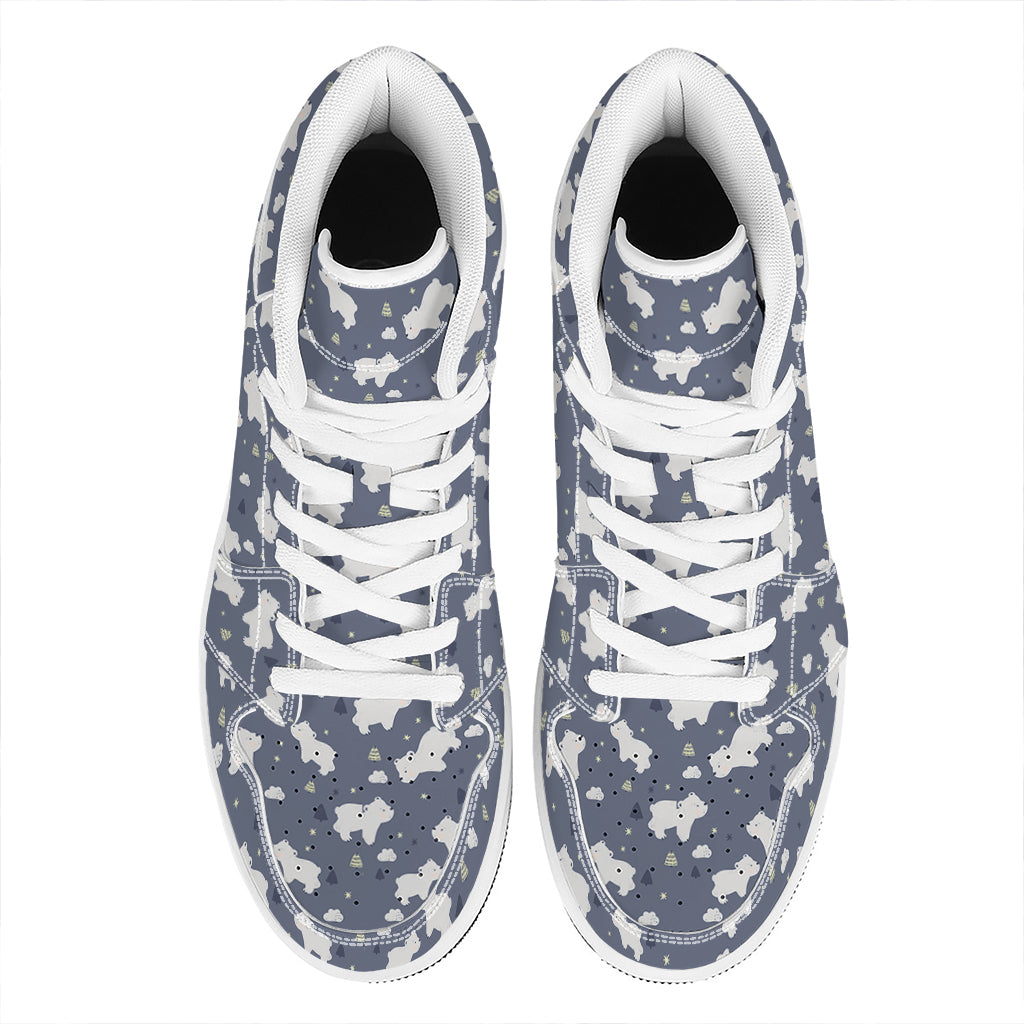 White Baby Polar Bear Pattern Print High Top Leather Sneakers