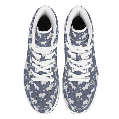 White Baby Polar Bear Pattern Print High Top Leather Sneakers