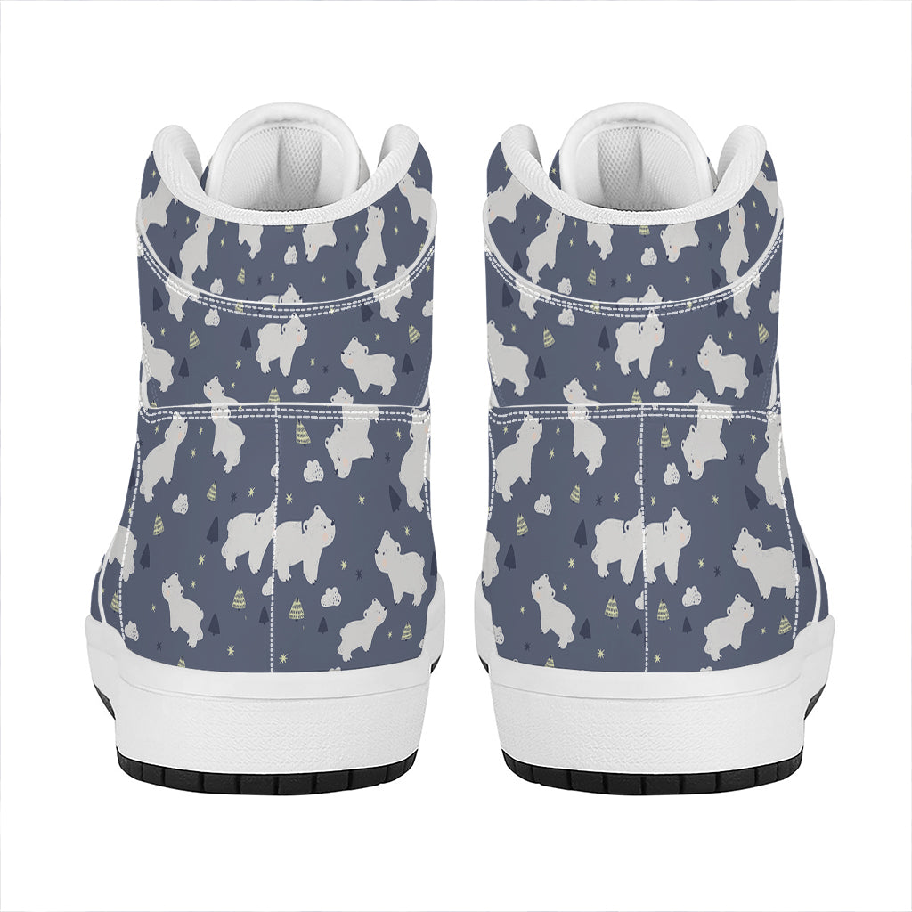 White Baby Polar Bear Pattern Print High Top Leather Sneakers