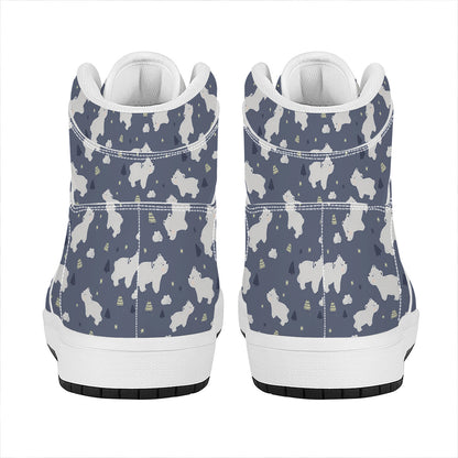 White Baby Polar Bear Pattern Print High Top Leather Sneakers