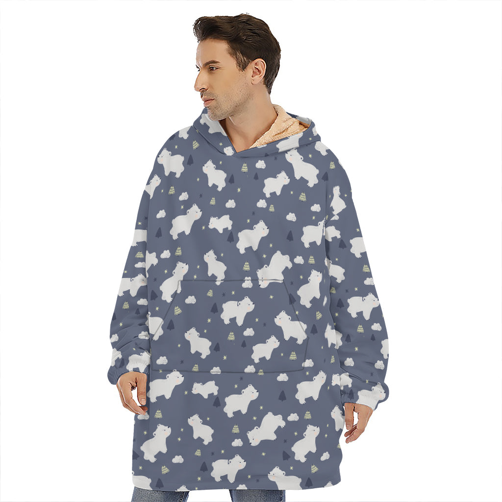 White Baby Polar Bear Pattern Print Hoodie Blanket