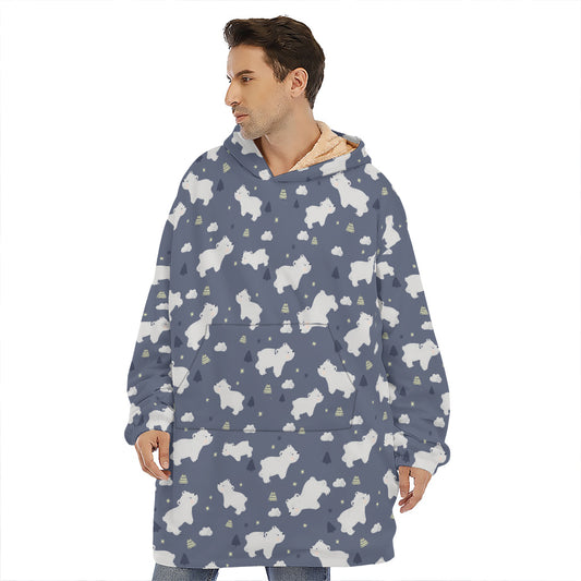 White Baby Polar Bear Pattern Print Hoodie Blanket