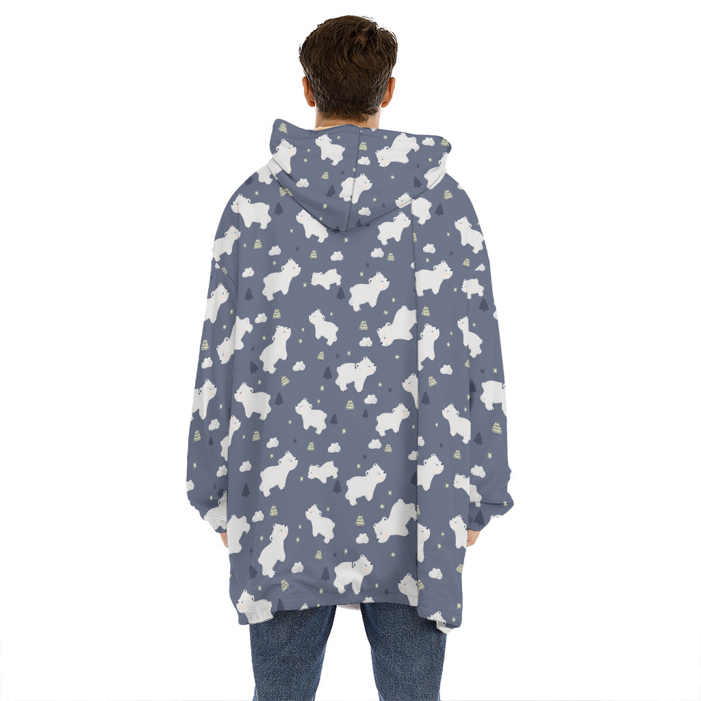 White Baby Polar Bear Pattern Print Hoodie Blanket