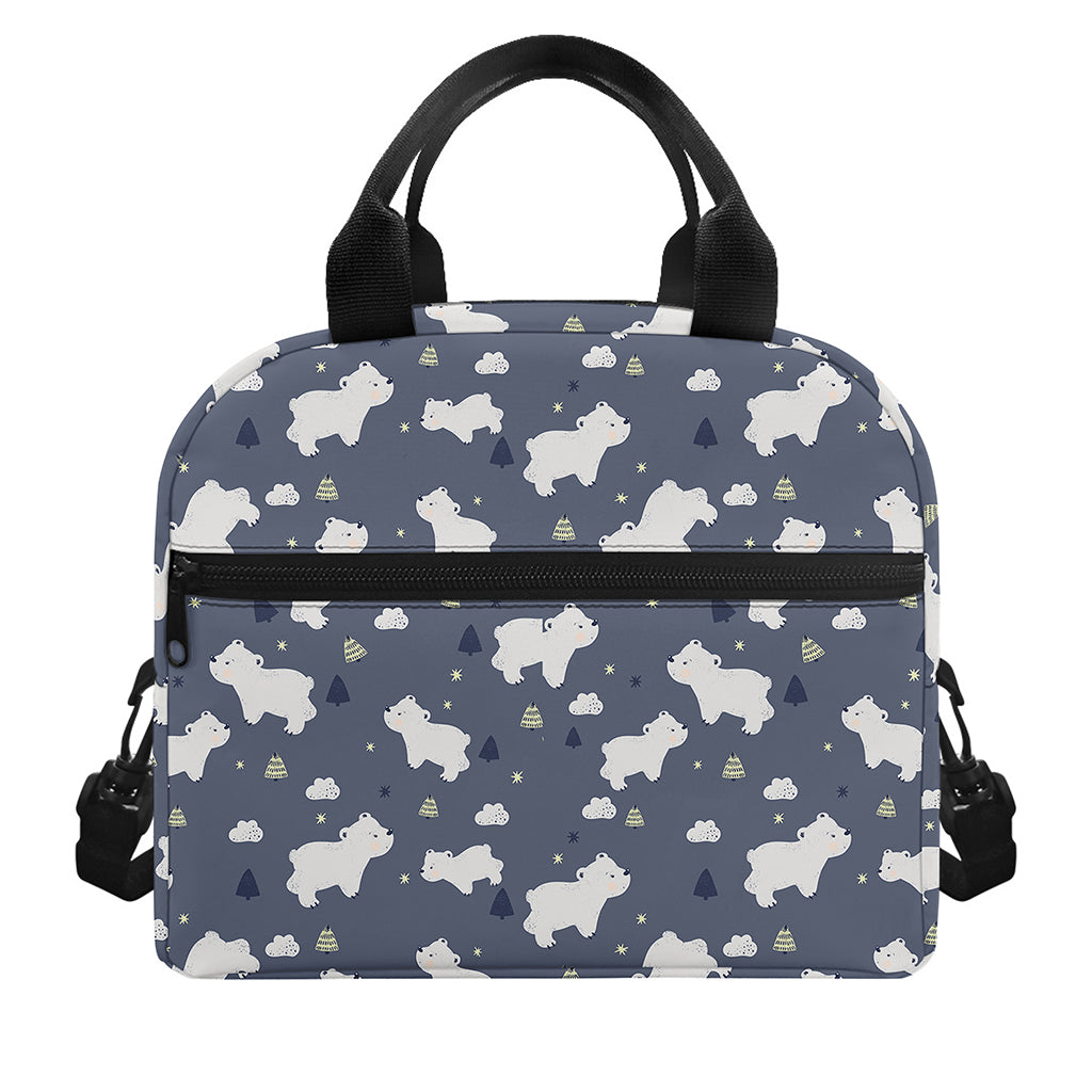 White Baby Polar Bear Pattern Print Insulated Lunch Bag