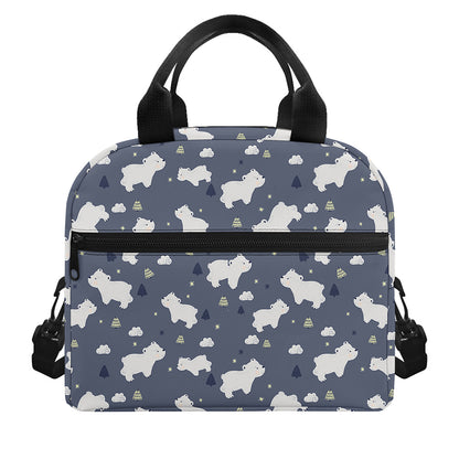 White Baby Polar Bear Pattern Print Insulated Lunch Bag