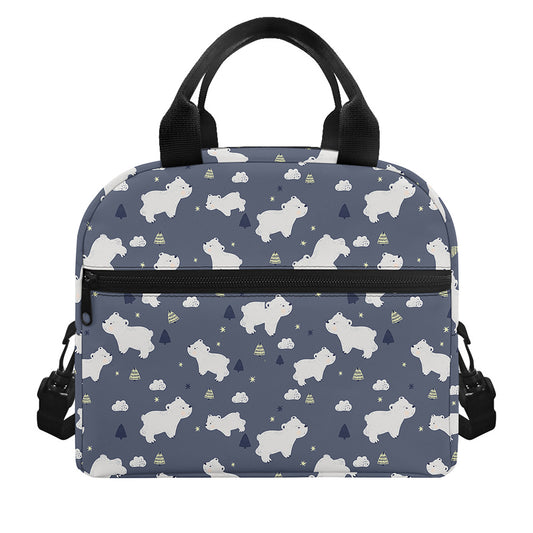 White Baby Polar Bear Pattern Print Insulated Lunch Bag