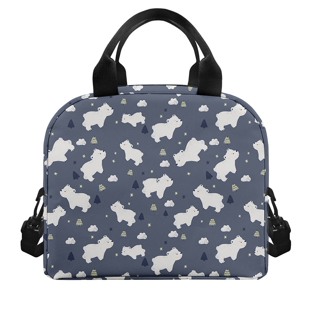 White Baby Polar Bear Pattern Print Insulated Lunch Bag