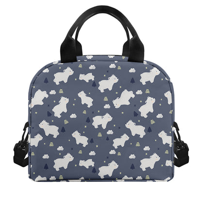 White Baby Polar Bear Pattern Print Insulated Lunch Bag