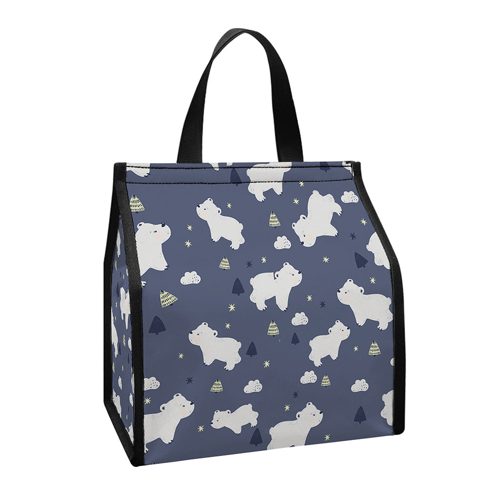 White Baby Polar Bear Pattern Print Insulated Lunch Tote