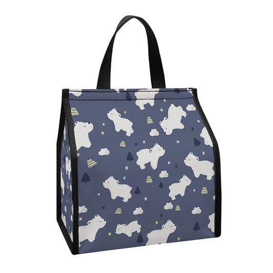 White Baby Polar Bear Pattern Print Insulated Lunch Tote