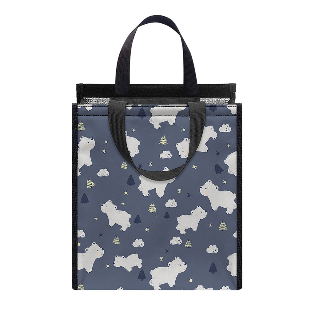White Baby Polar Bear Pattern Print Insulated Lunch Tote