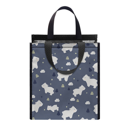 White Baby Polar Bear Pattern Print Insulated Lunch Tote