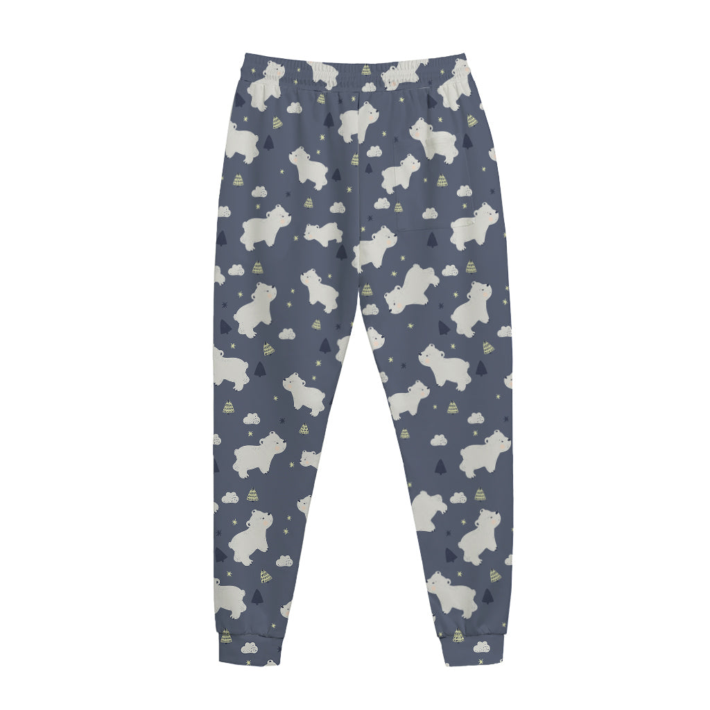 White Baby Polar Bear Pattern Print Jogger Pants