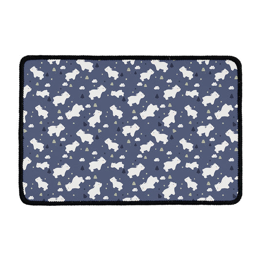 White Baby Polar Bear Pattern Print Kitchen Mat