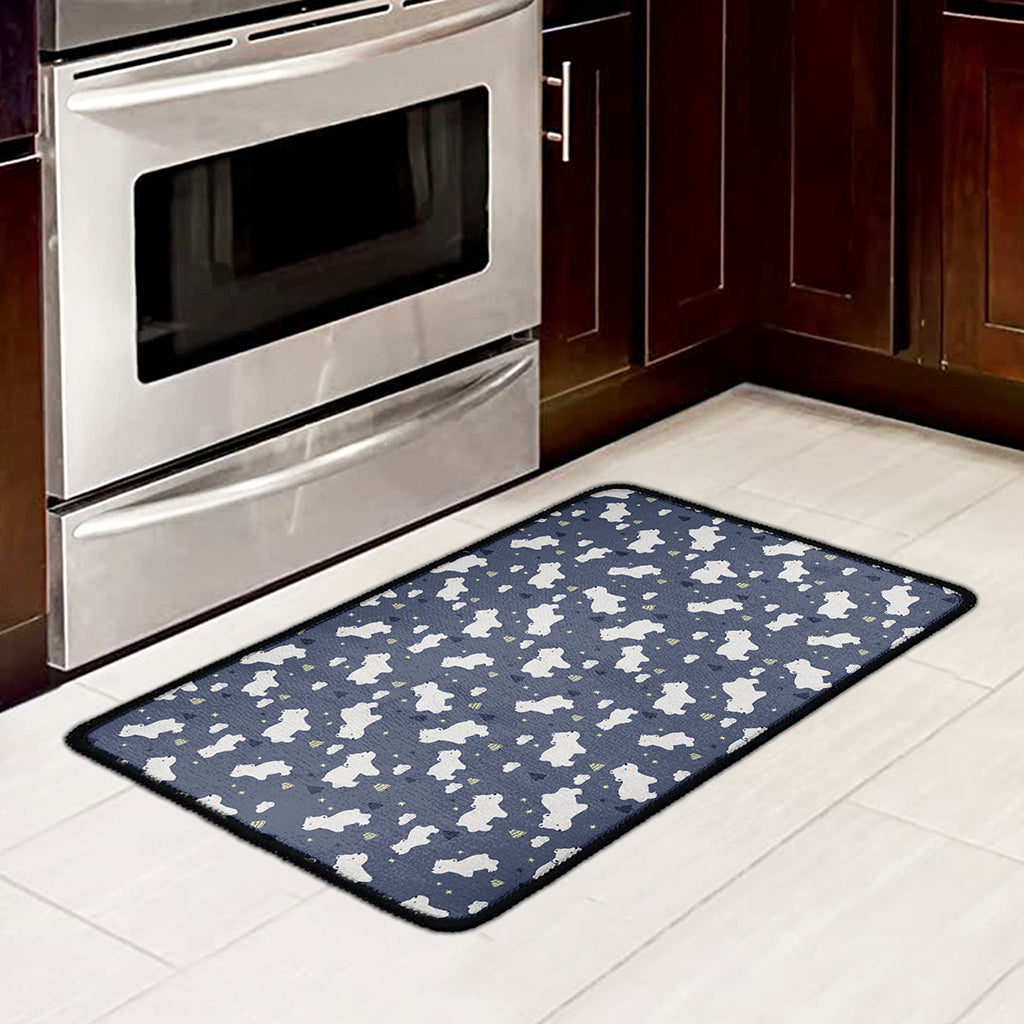 White Baby Polar Bear Pattern Print Kitchen Mat