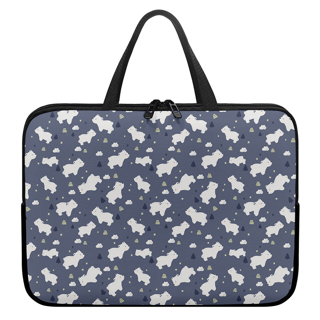White Baby Polar Bear Pattern Print Laptop Sleeve With Handle