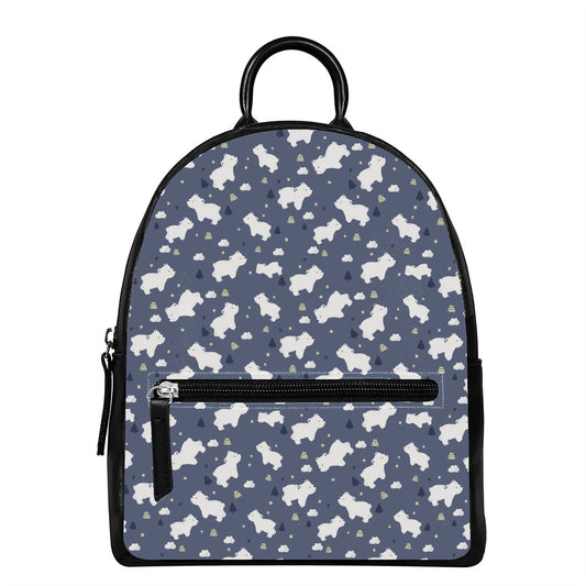 White Baby Polar Bear Pattern Print Leather Backpack