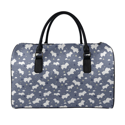 White Baby Polar Bear Pattern Print Leather Duffle Bag