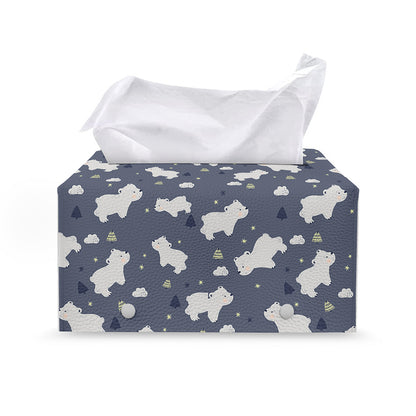 White Baby Polar Bear Pattern Print Leather Tissue Box Cover