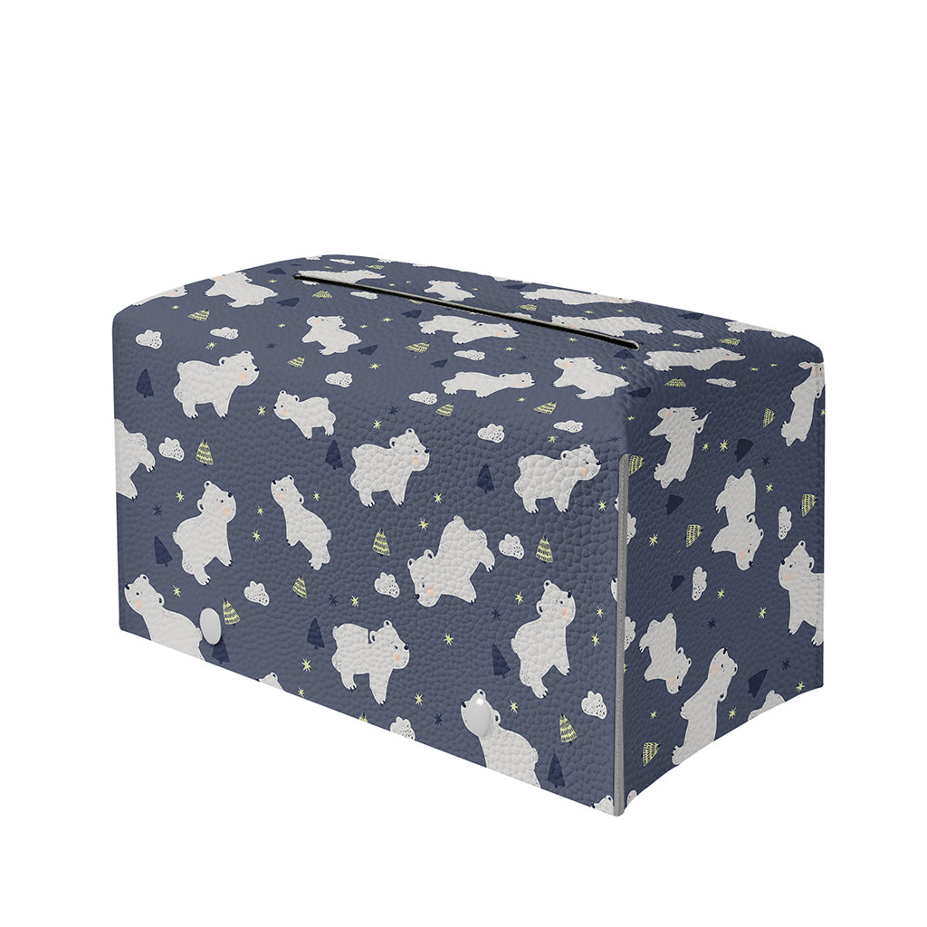 White Baby Polar Bear Pattern Print Leather Tissue Box Cover